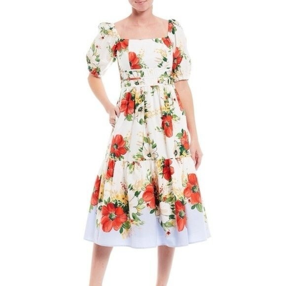Vince Camuto Size 6 Floral Puff Sleeve Dress - Picture 1 of 7
